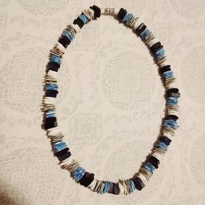 Puka Shell Necklace Blue Black Grey White Natural Shell Surfer Jewelry Beach EUC